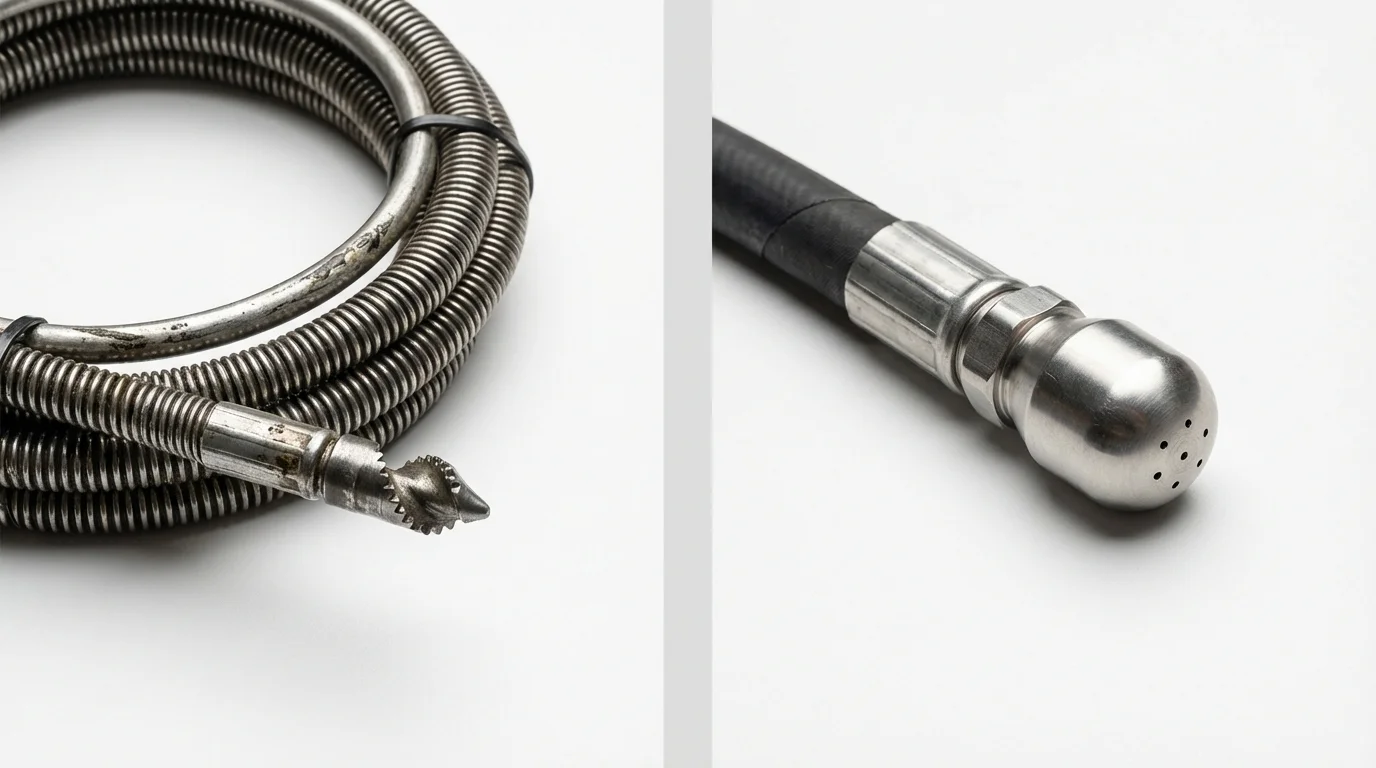 Drain snake cable and hydro jetting nozzle used for drain cleaning in Fanwood, NJ