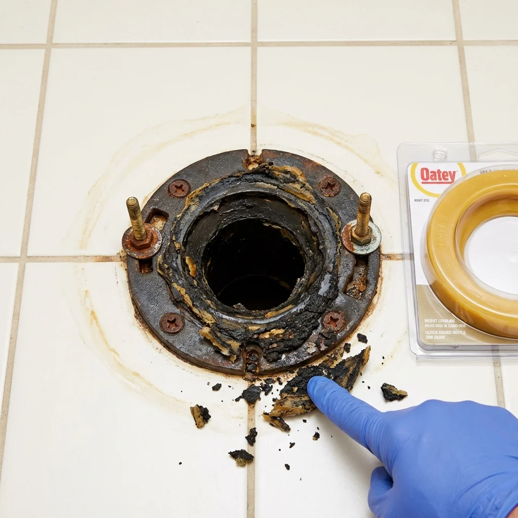 Failed wax ring showing water seepage at the base of a toilet in a Fanwood, NJ home