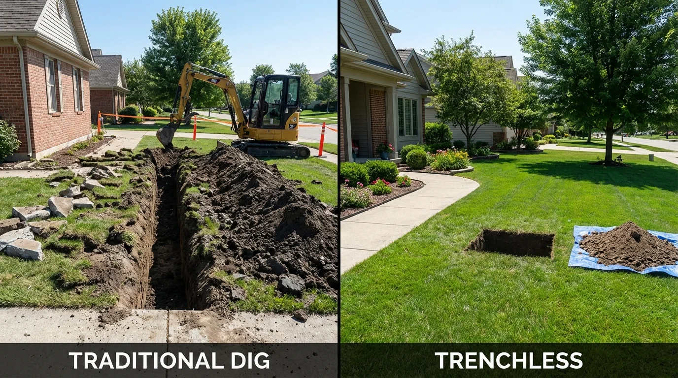 Trenchless sewer repair with minimal yard damage versus traditional excavation in Fanwood, NJ